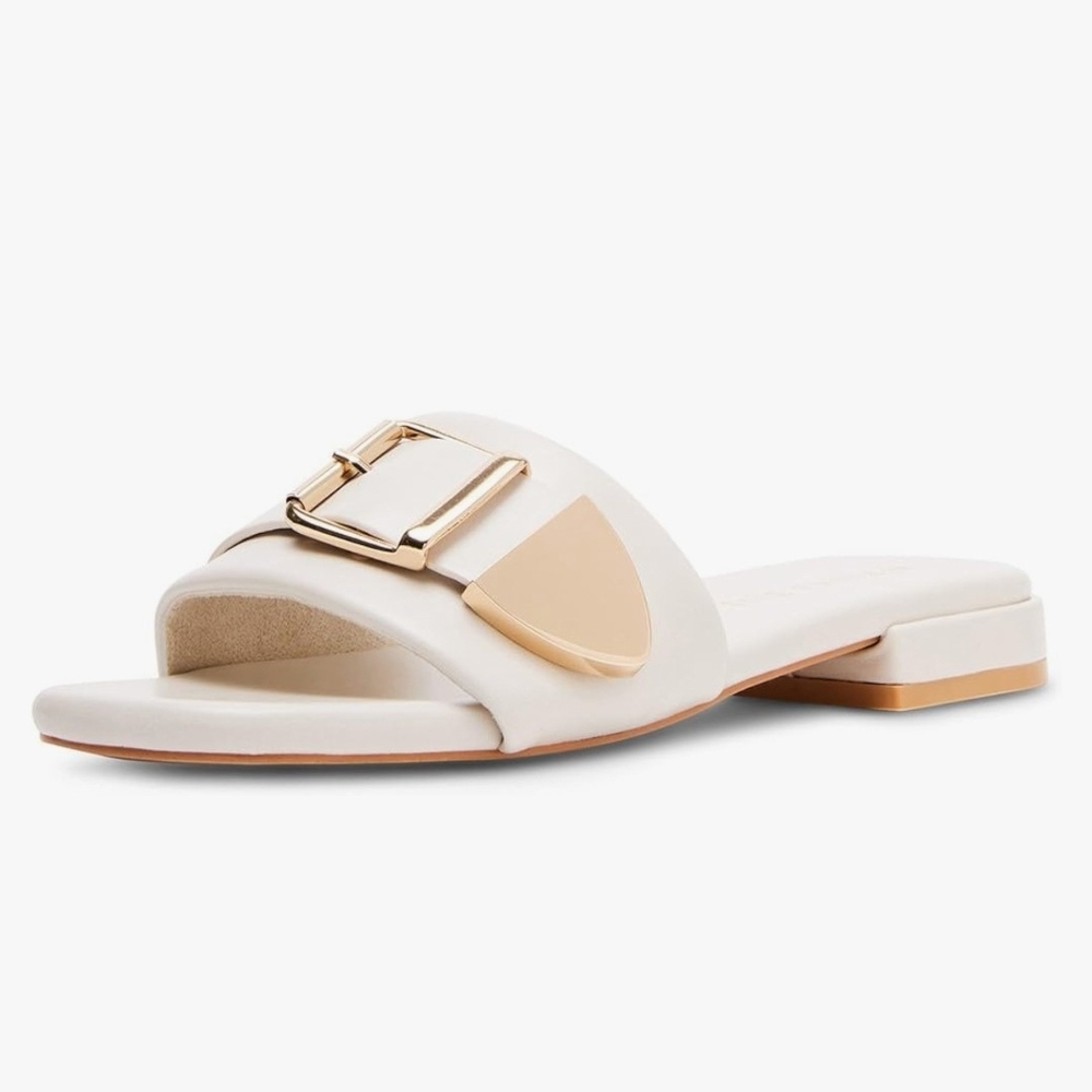 Madden Girl Gold White Sandals with Chic Buckle